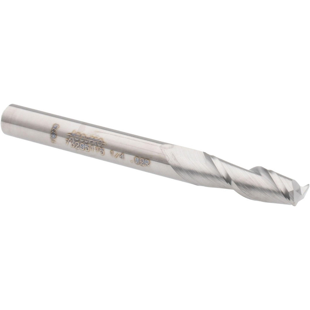 Accupro 73295115 Corner Radius End Mill 1/4" Dia, 3/4" LOC, 0.02" Radius, 2 Flutes, Solid Carbide