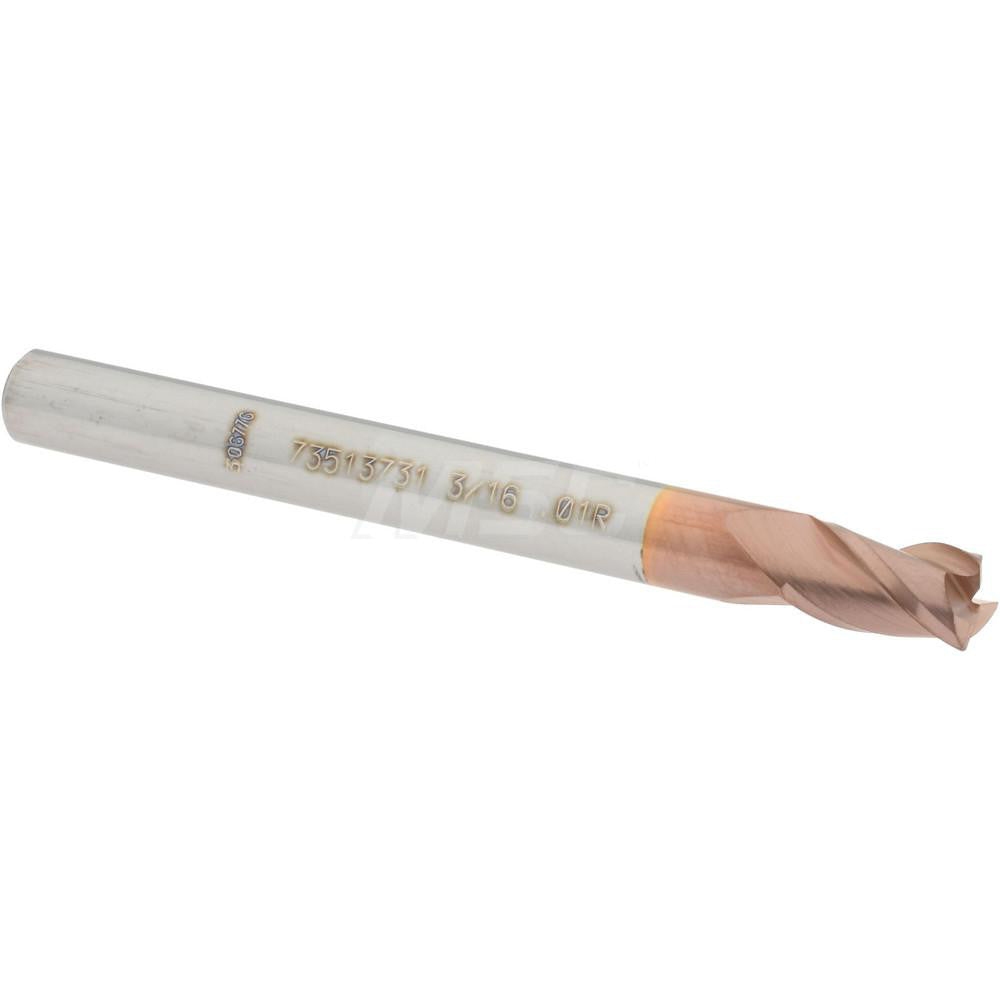 Accupro 73513731 Corner Radius End Mill 3/16" Dia, 5/16" LOC, 0.01" Radius, 3 Flutes, Solid Carbide