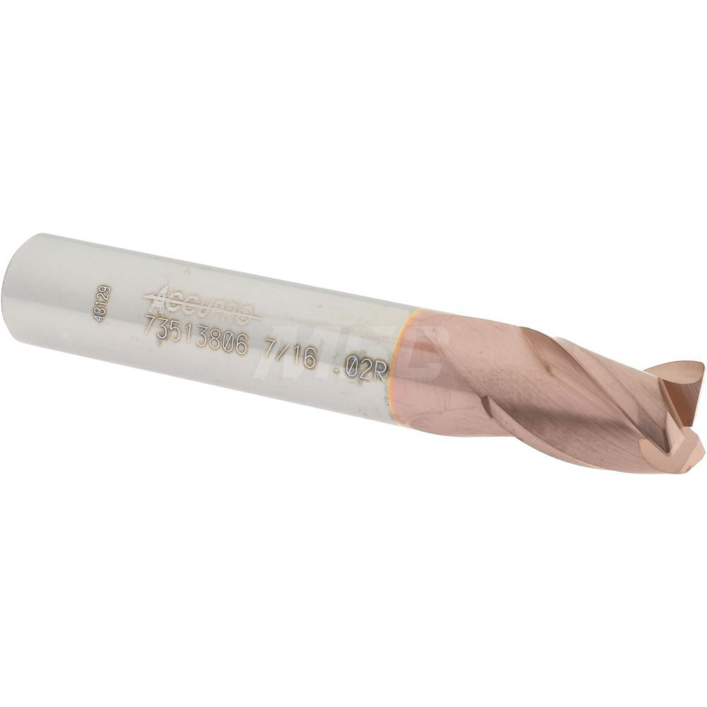 Accupro 73513806 Corner Radius End Mill 7/16" Dia, 9/16" LOC, 0.02" Radius, 3 Flutes, Solid Carbide