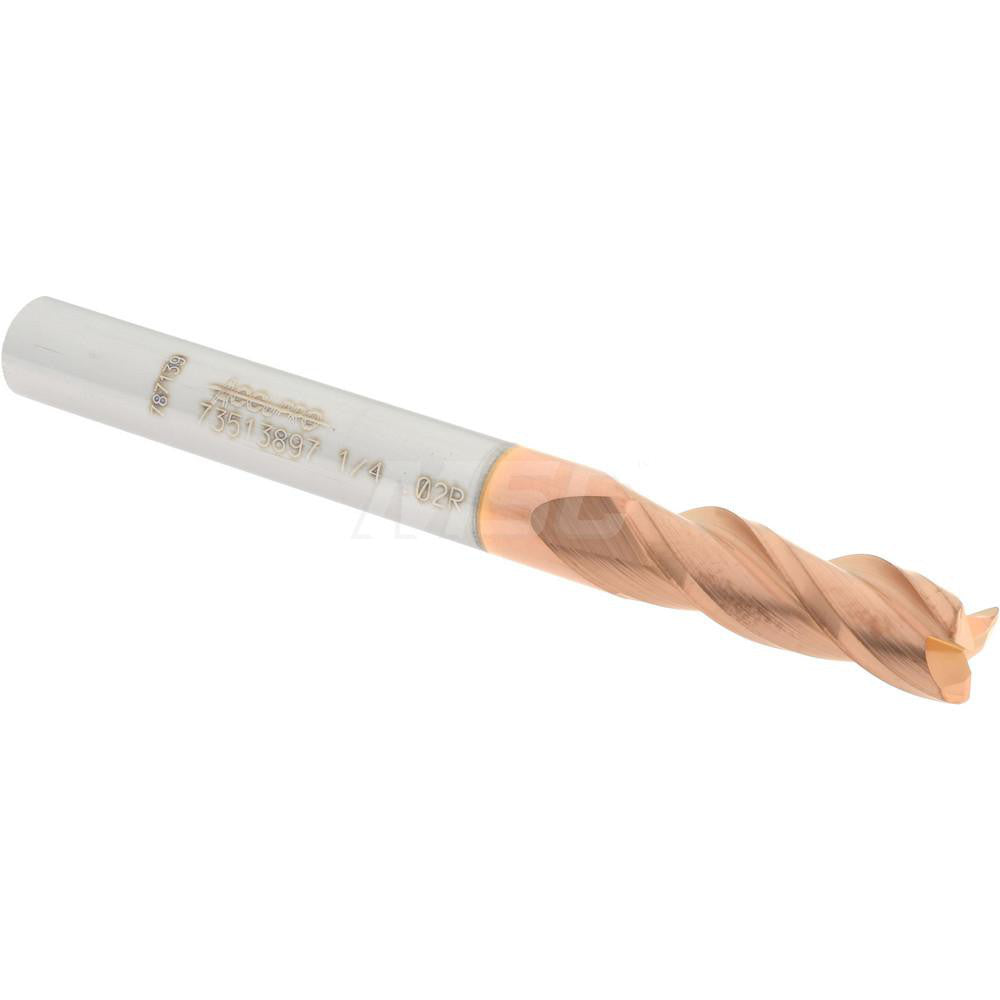 Accupro 73513897 Corner Radius End Mill 1/4" Dia, 3/4" LOC, 0.02" Radius, 3 Flutes, Solid Carbide
