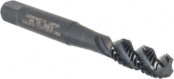 Kennametal 5443913 Spiral Flute Tap M8x1.25, 3 Flute, Bottoming Chamfer, 6H Class of Fit, Cobalt, Oxide Finish