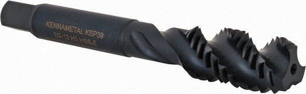 Kennametal 5443851 Spiral Flute Tap 1/2-13, 3 Flute, Bottoming Chamfer, 3B Class of Fit, Cobalt, Oxide Finish