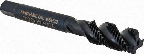 Kennametal 5443850 Spiral Flute Tap 7/16-20, 3 Flute, Bottoming Chamfer, Cobalt, Oxide Finish