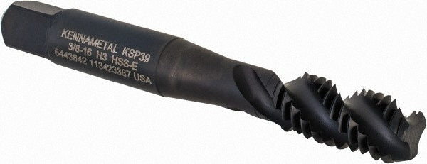 Kennametal 5443842 Spiral Flute Tap 3/8-16, 3 Flute, Bottoming Chamfer, 3B Class of Fit, Cobalt, Oxide Finish