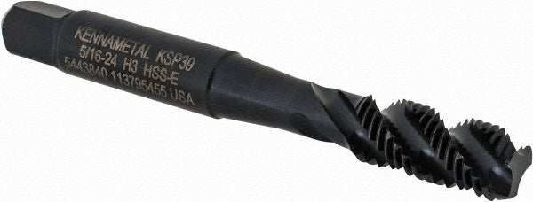 Kennametal 5443840 Spiral Flute Tap 5/16-24, 3 Flute, Bottoming Chamfer, 3B Class of Fit, Cobalt, Oxide Finish