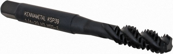 Kennametal 5443834 Spiral Flute Tap 1/4-20, 3 Flute, Bottoming Chamfer, 3B Class of Fit, Cobalt, Oxide Finish