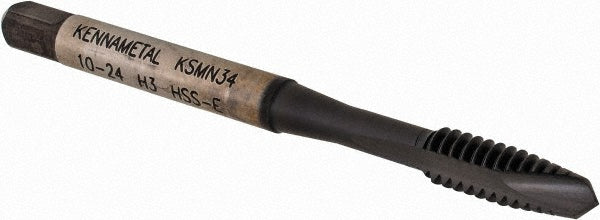 Kennametal 5443829 Spiral Flute Tap #10-24, 3 Flute, Bottoming Chamfer, 2B/3B Class of Fit, Cobalt, Oxide Finish