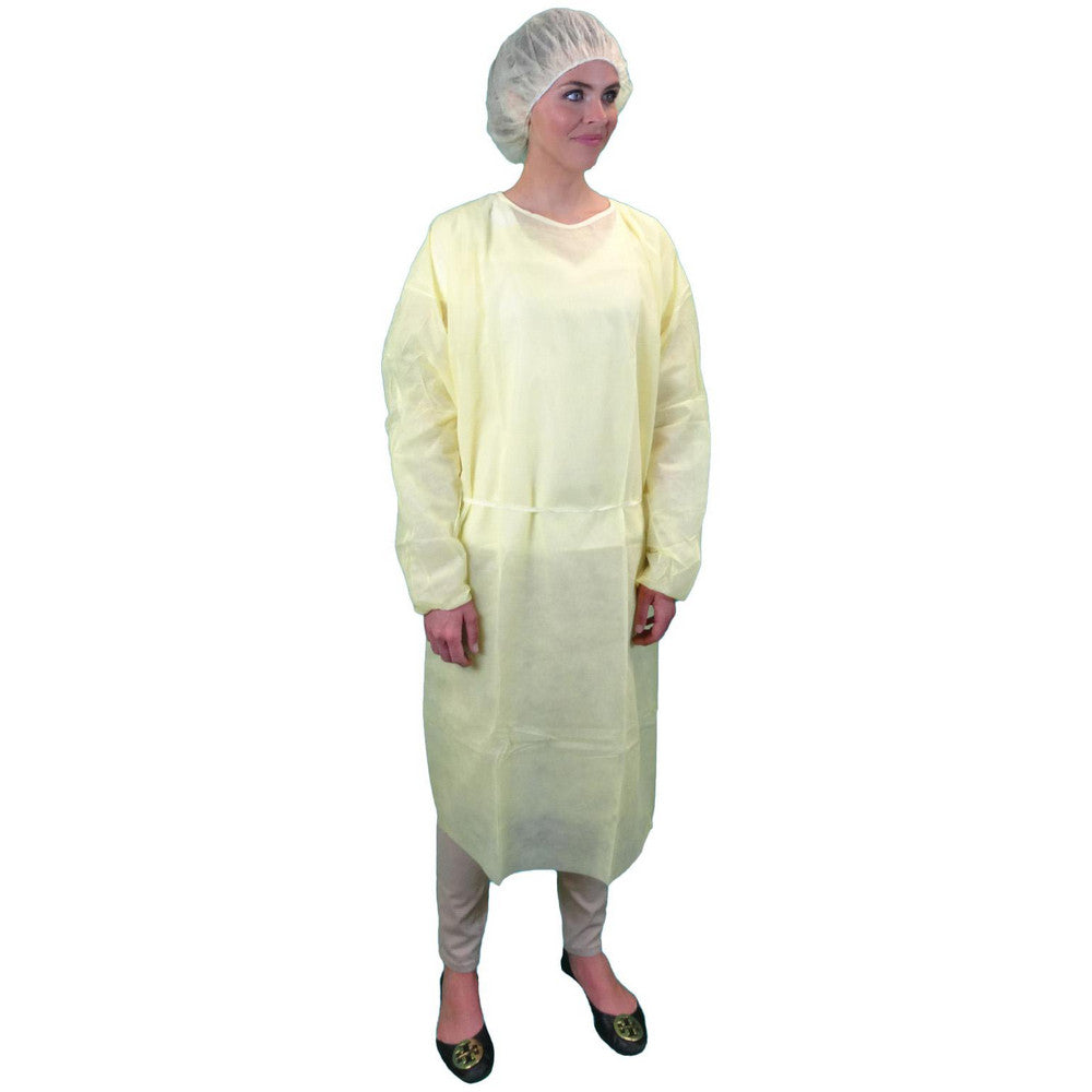 PRO-SAFE KM-ISO-NW-YELLOW Disposable Jackets & Coats Garment Style Gown Gender Unisex Size Universal Cuff Style Elastic w/Thumb-loop Material Polypropylene Closure Type Ties