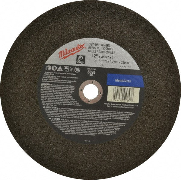 Milwaukee Tool 49-94-1220 Cut-Off Wheel Type 1, 12" Dia, 3/32" Thick, 1" Hole, Aluminum Oxide