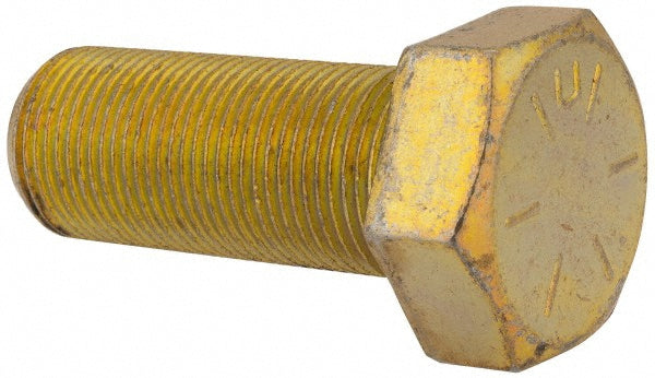 HHCS Made In USA C89730 Hex Head Cap Screw 1-14 x 2-1/2", Grade 8 Steel, Zinc Yellow Dichromate Finish