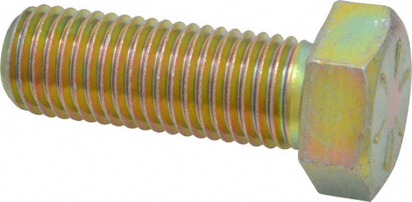 HHCS Made In USA 39196 Hex Head Cap Screw 7/8-9 x 2-1/2", Grade 8 Steel, Zinc Yellow Dichromate Finish