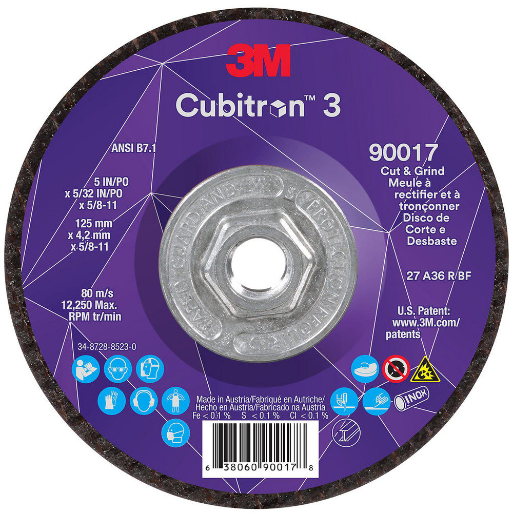 3M 7100313550 Depressed-Center Wheels Wheel Diameter (Inch) 5 Wheel Thickness (Inch) 5/32 Hole Thread Size 5/8-11 Wheel Type Type 27 Abrasive Material Precision Shaped Ceramic Grit 36