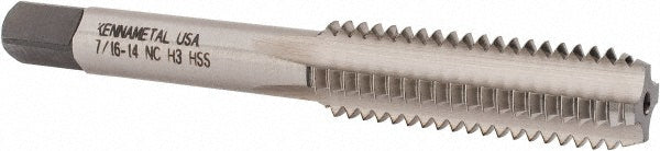 Kennametal 1542628 Straight Flute Tap 7/16-14 UNC, 4 Flute, Bottoming Chamfer, High-Speed Steel, Bright/Uncoated Finish