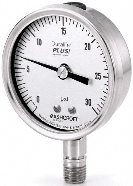Ashcroft 251009SW02LXLL15# Pressure Gauge 2-1/2" Dial, 1/4" Thread, Lower Mount