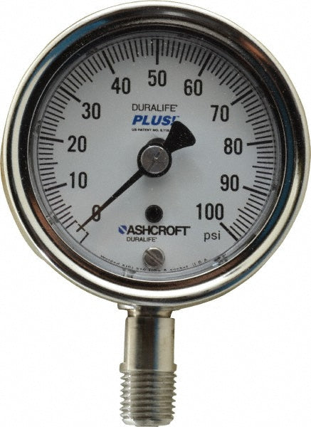 Ashcroft 94328XLL Pressure Gauge 2-1/2" Dial, 0 to 100 psi, 1/4" Thread, MNPT, Lower Mount
