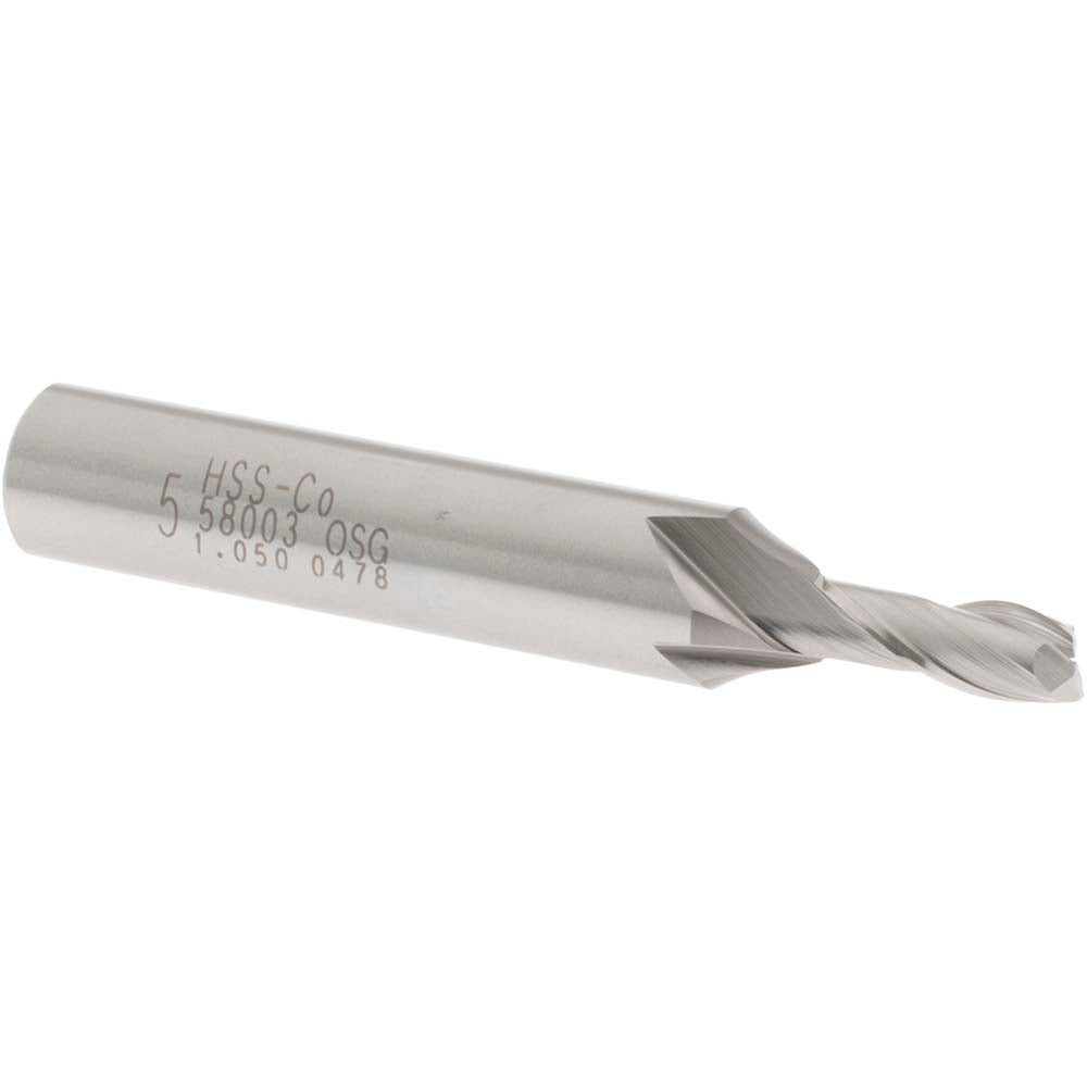OSG 5800300 Square End Mill 0.1969'' Dia, 1/2'' LOC, 3/8'' Shank Dia, 2-5/16'' OAL, 2 Flutes, Cobalt