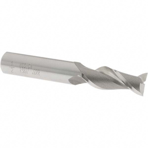 OSG 5301100 Square End Mill 1/2'' Dia, 1-1/4'' LOC, 1/2'' Shank Dia, 3-1/4'' OAL, 2 Flutes, Cobalt
