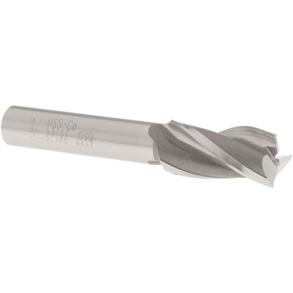 OSG 5310700 Square End Mill 1/2'' Dia, 1'' LOC, 3/8'' Shank Dia, 2-11/16'' OAL, 3 Flutes, Cobalt