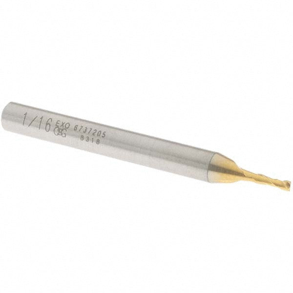 OSG 6737205 Square End Mill 1/16" Dia, 3/16" LOC, 2 Flute, Powdered Metal