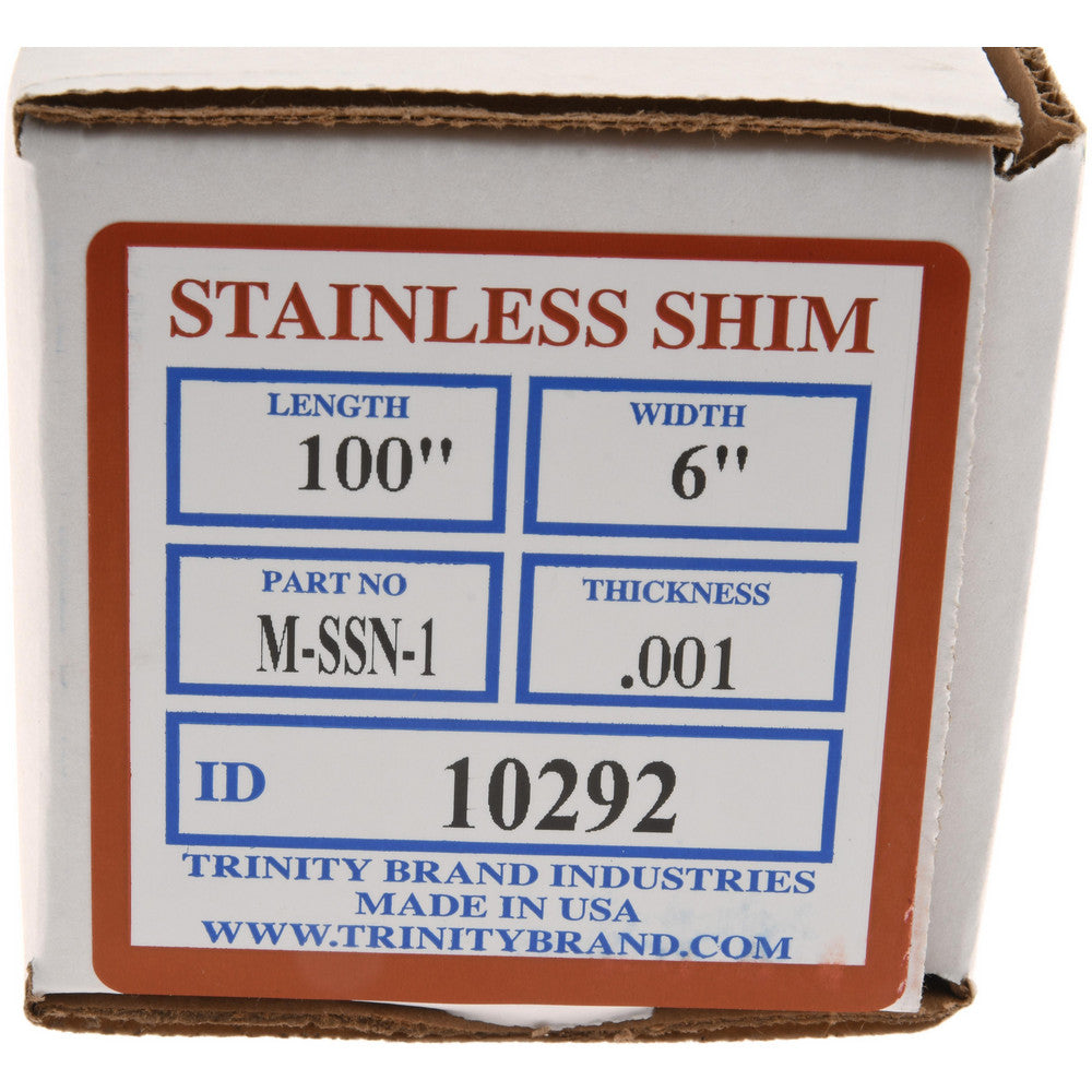 Trinity Brand Industries M-SSN-1 Shim Stock 0.001'' Thick, 100'' Long, 6" Wide, Stainless Steel