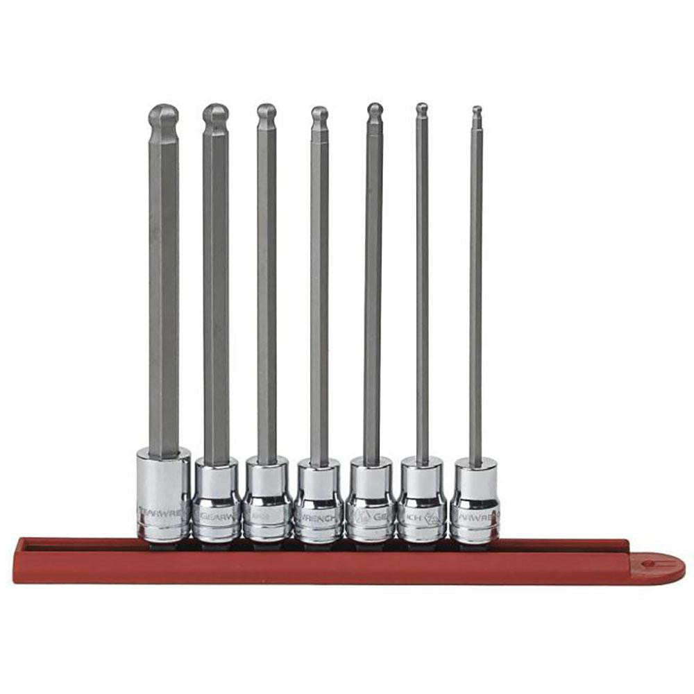 GEARWRENCH 80574 Hex Bit Socket Set 3/8" Drive, 7 Pc, 1/8 to 3/8" Hex