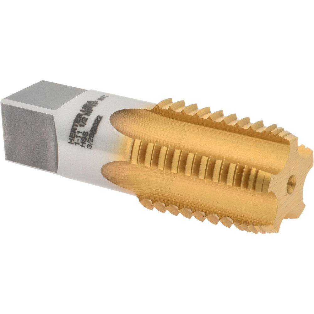 Hertel R127838T-S 1 - 11-1/2 NPTF, 5 Flutes, TiN Coated, High Speed Steel, Interrupted Thread Pipe Tap