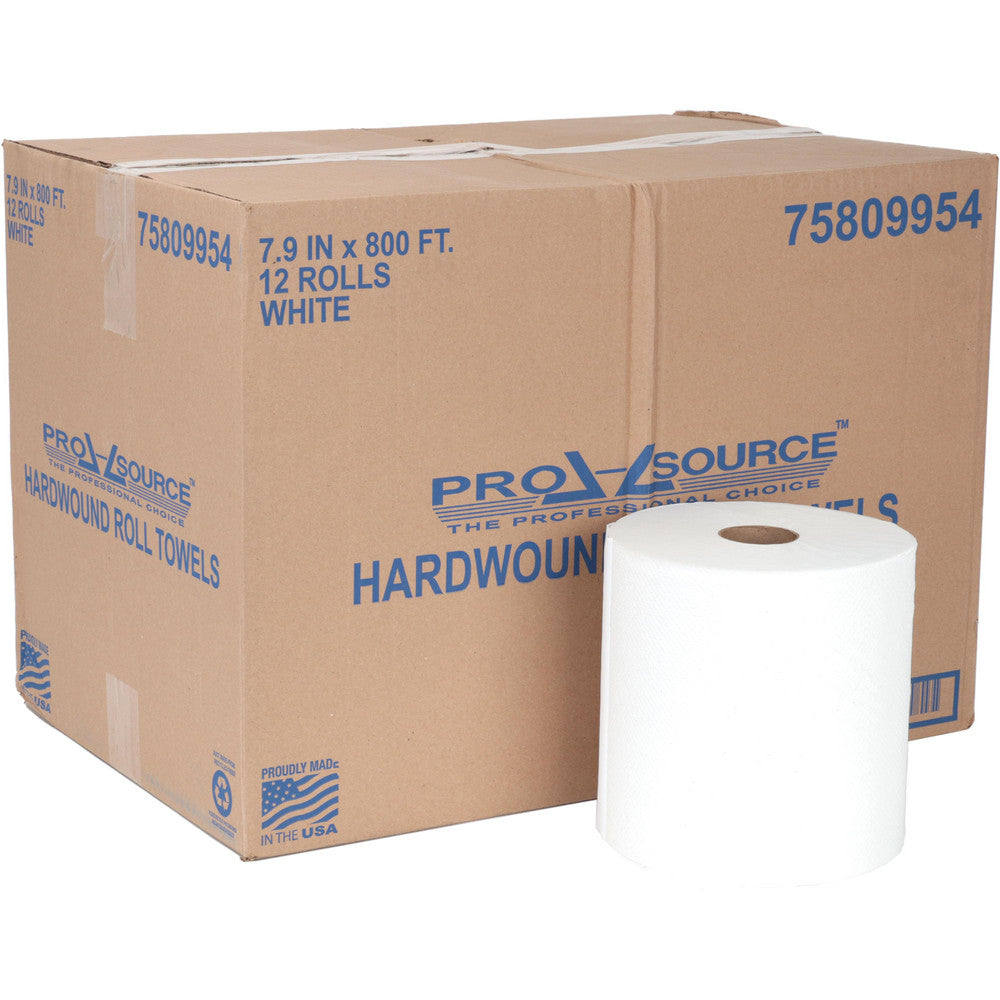 Pro-Source 75809954 Paper Towels Hard Roll, 12 Rolls, 1 Ply, Recycled Fiber, White