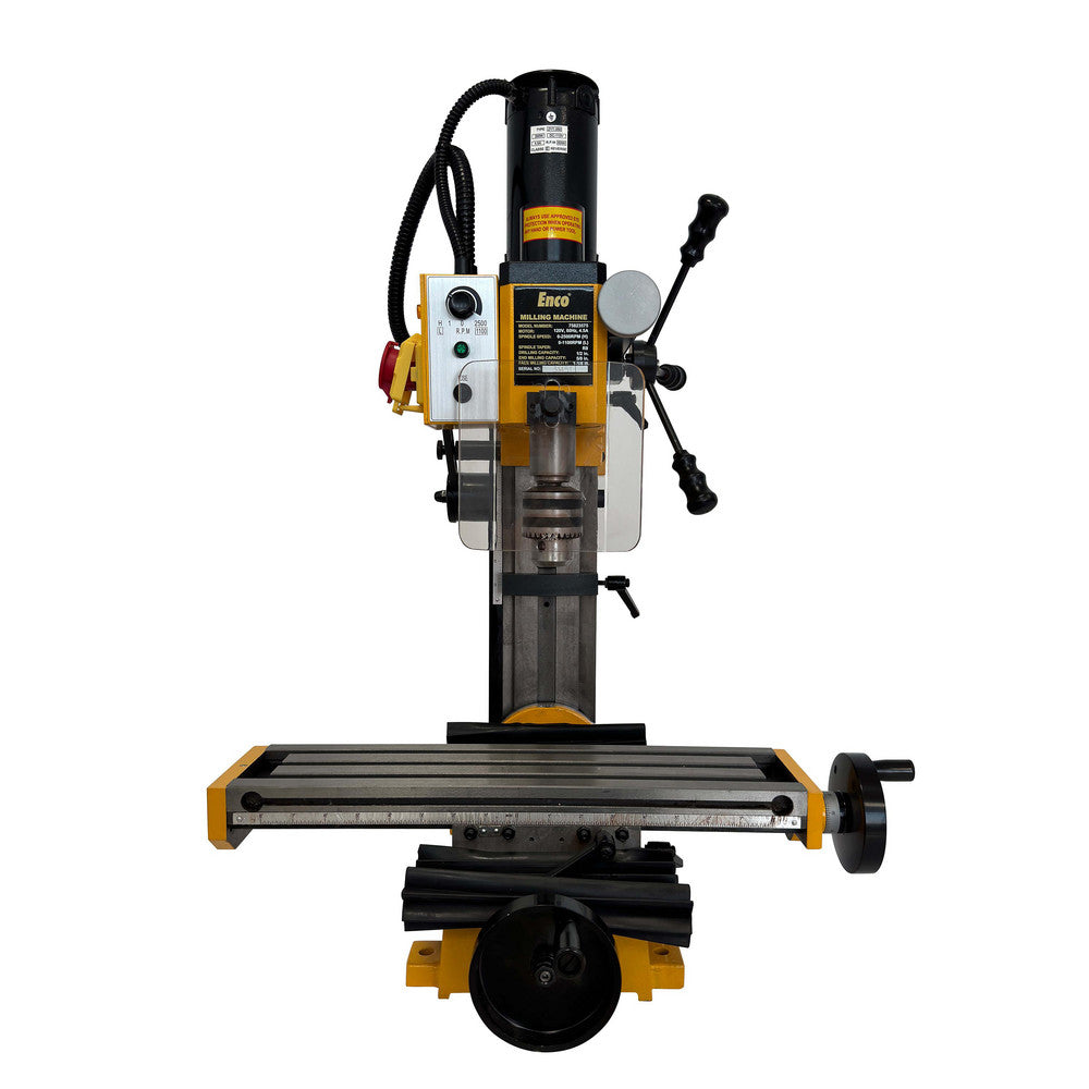 Enco X2 Mill Drill Machines Drilling Capacity in Steel (Inch) 33/64 End Milling Capacity (Decimal Inch) 0.6299 Face Milling Capacity (Decimal Inch) 1.1811 Left-Hand Head Tilt (Degrees) 45.00 Right-Hand Head Tilt (Degrees) 45.00