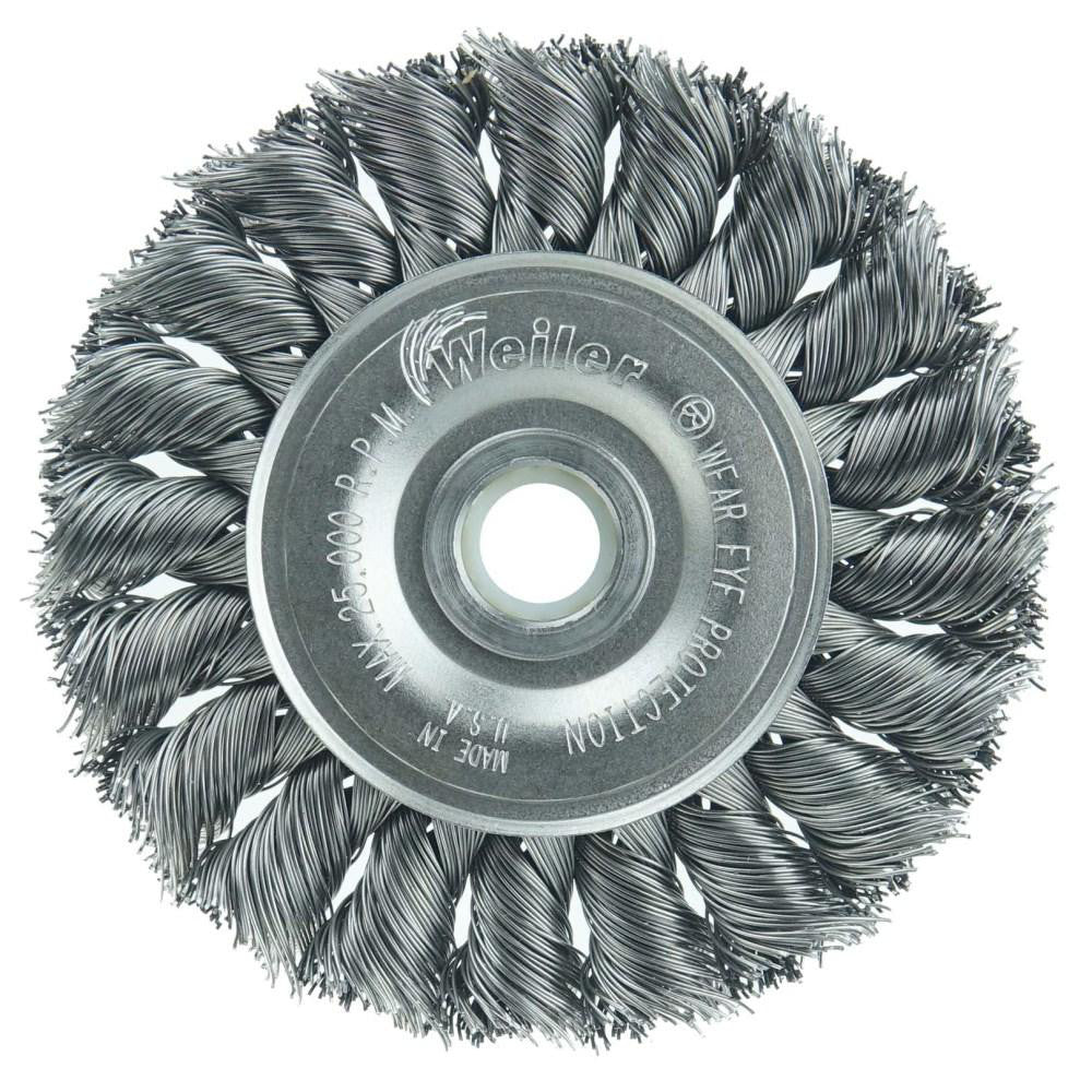 Weiler 08014 Wheel Brush 3" Wheel Dia, 3/8" Face Width, 0.0140" Wire Dia, Knotted