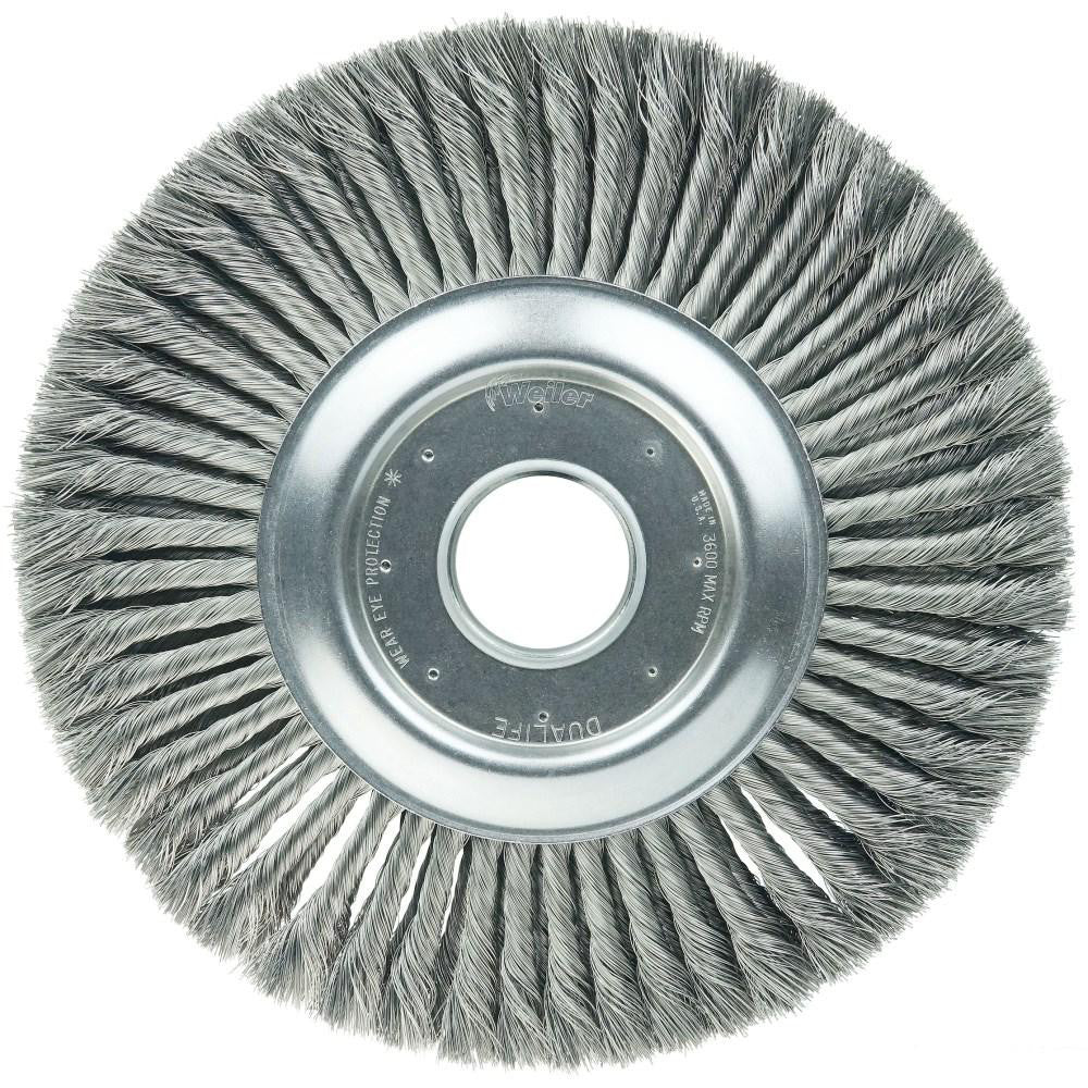 Weiler 09530 Wheel Brush 12" Wheel Dia, 1-1/4" Face Width, 0.0160" Wire Dia, Knotted