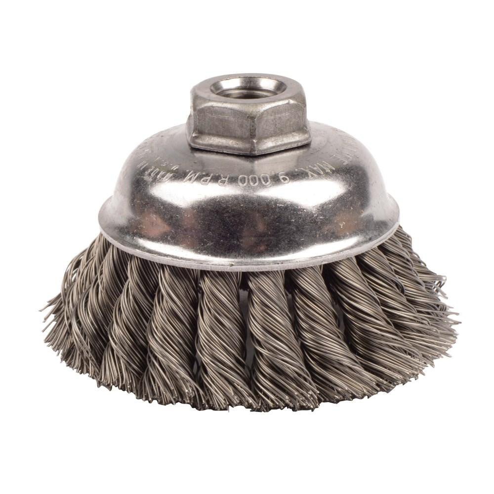 Weiler 12746 Cup Brush 3-1/2" Dia, 0.02" Wire Dia, Steel, Knotted