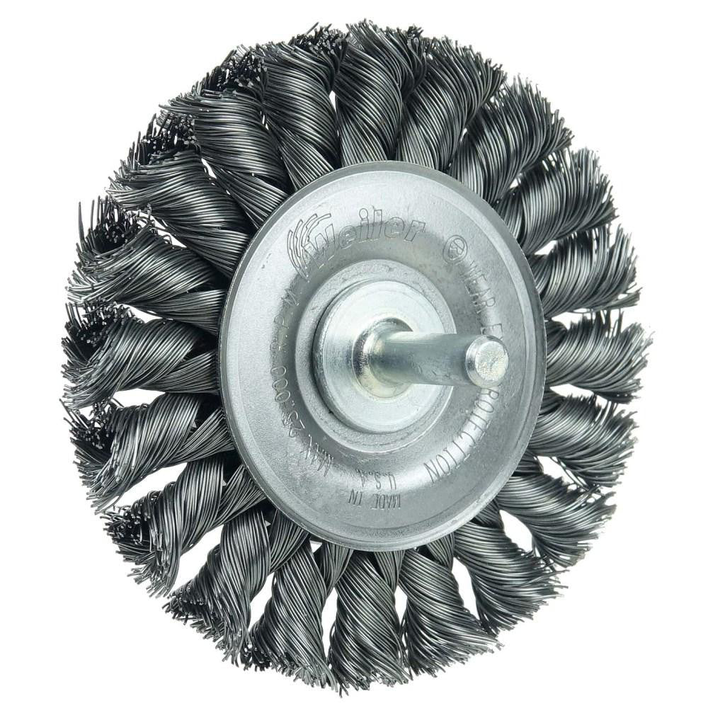Weiler 17681 Wheel Brush 3-1/4" Wheel Dia, 3/8" Face Width, 0.0140" Wire Dia, Knotted