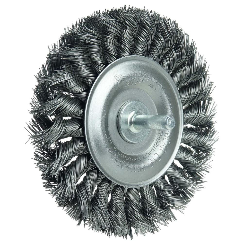 Weiler 17687 Wheel Brush 4" Wheel Dia, 1/2" Face Width, 0.0140" Wire Dia, Knotted