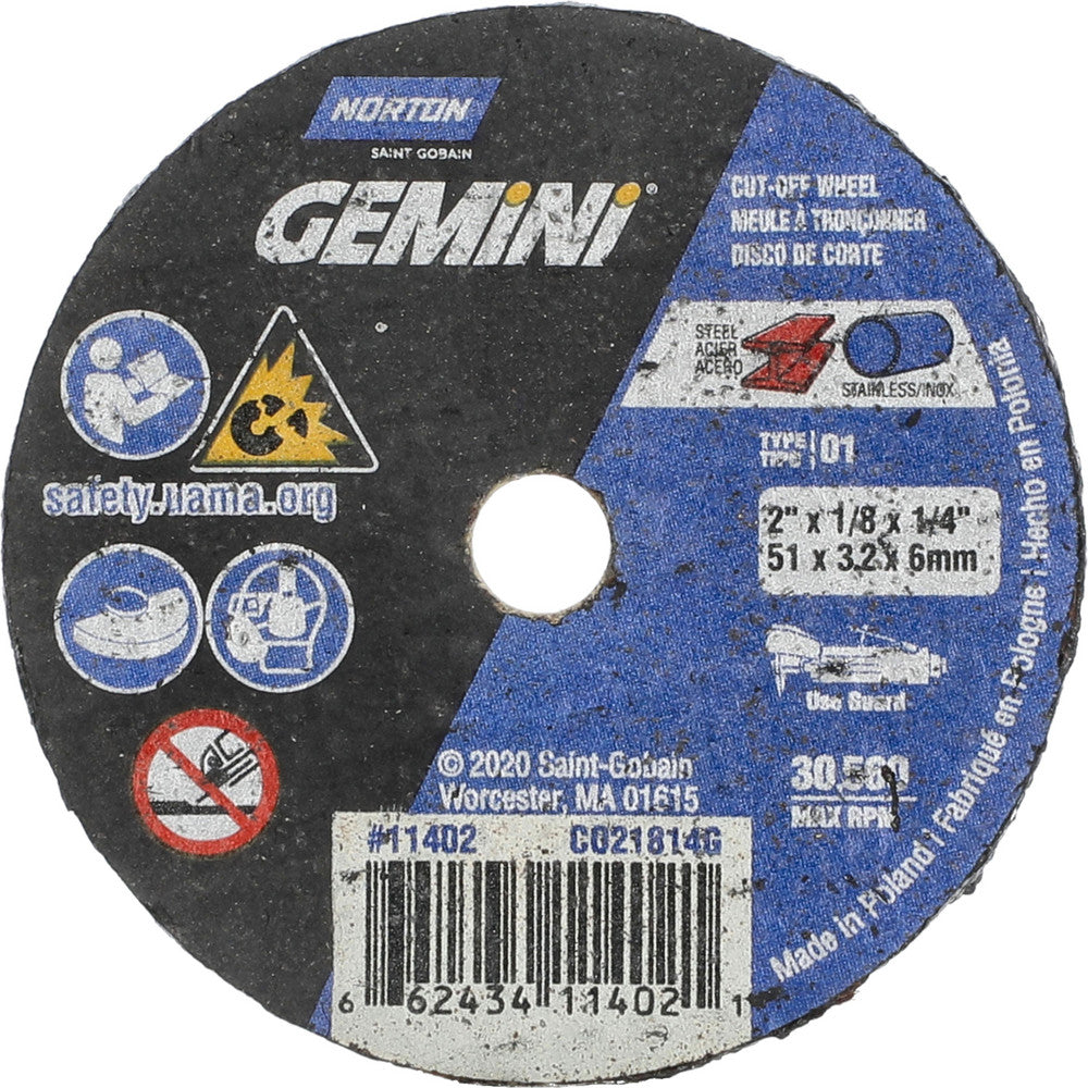 Norton 66243411402 Cut-Off Wheel 2" Dia, 1/8" Thick, 1/4" Hole, Aluminum Oxide