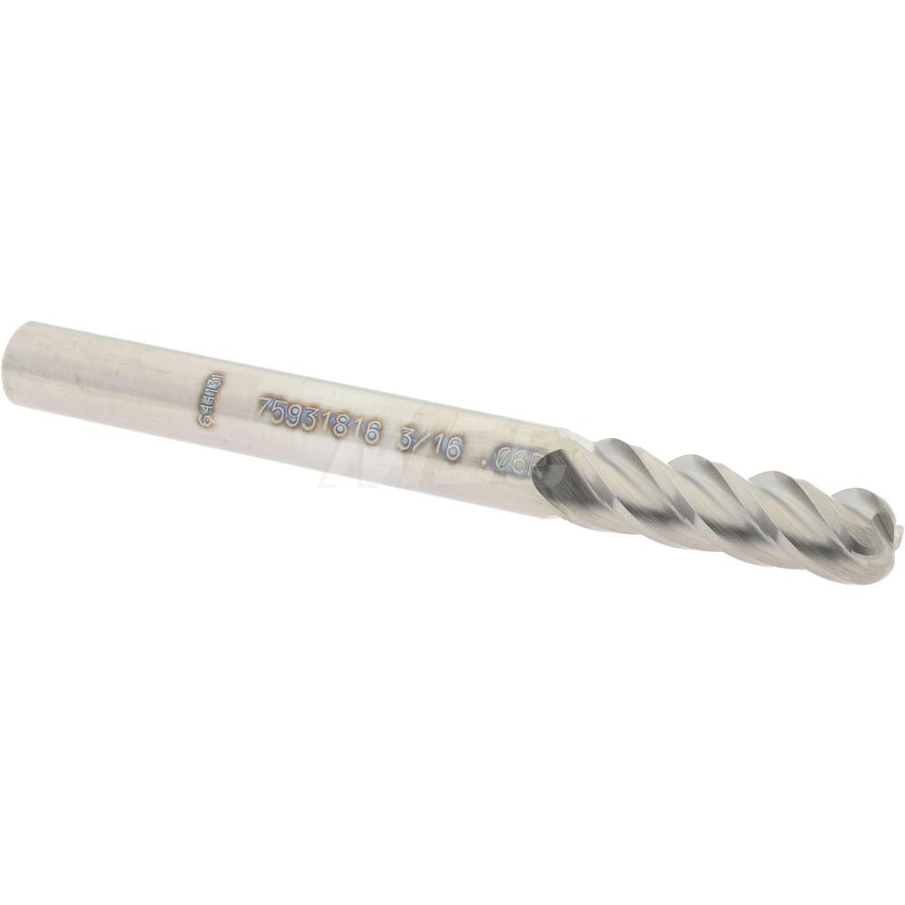 Accupro 75931816 Corner Radius End Mill 3/16" Dia, 5/8" LOC, 0.06" Radius, 4 Flutes, Solid Carbide