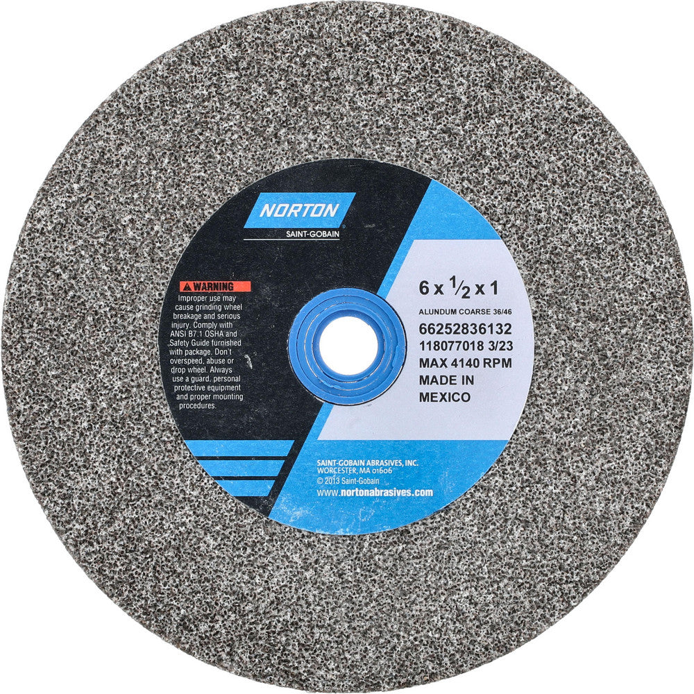 Norton 66252836132 Bench & Pedestal Grinding Wheel 6" Dia, 1/2" Thick, 1" Hole Dia, Aluminum Oxide