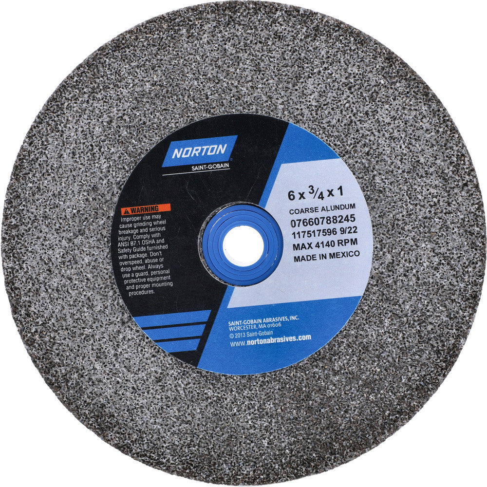 Norton 07660788245 Bench & Pedestal Grinding Wheel 6" Dia, 3/4" Thick, 1" Hole Dia, Aluminum Oxide
