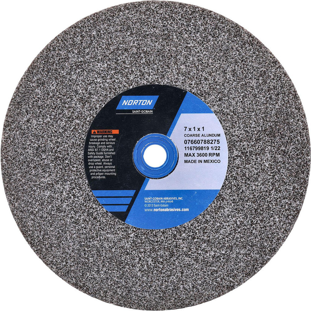 Norton 07660788275 Bench & Pedestal Grinding Wheel 7" Dia, 1" Thick, 1" Hole Dia, Aluminum Oxide