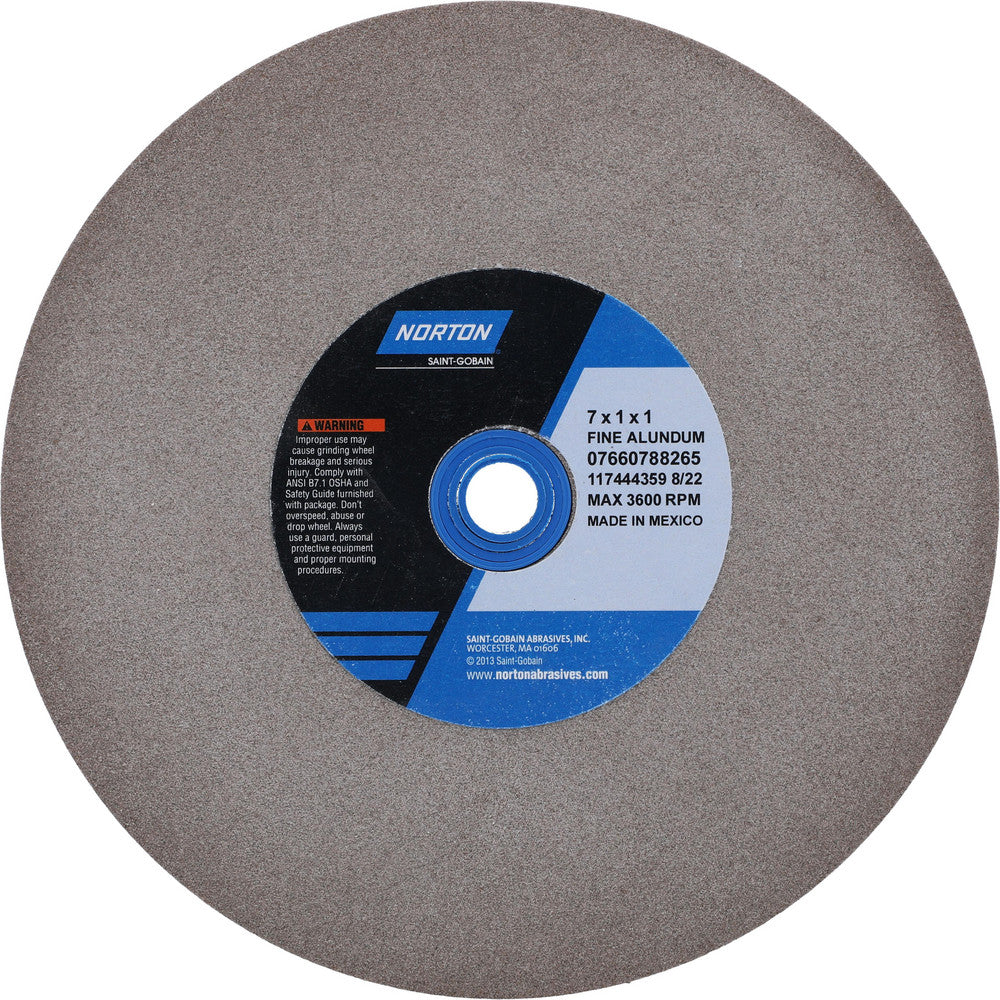 Norton 07660788265 Bench & Pedestal Grinding Wheel 7" Dia, 1" Thick, 1" Hole Dia, Aluminum Oxide
