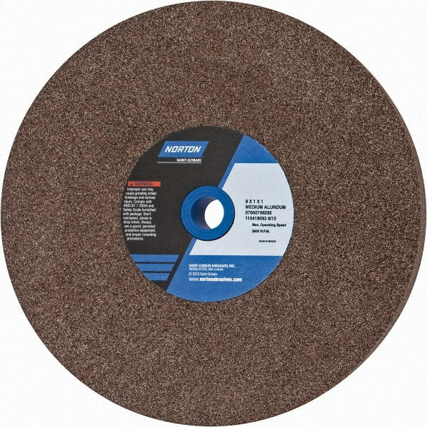 Norton 07660788285 Bench & Pedestal Grinding Wheel 8" Dia, 1" Thick, 1" Hole Dia, Aluminum Oxide