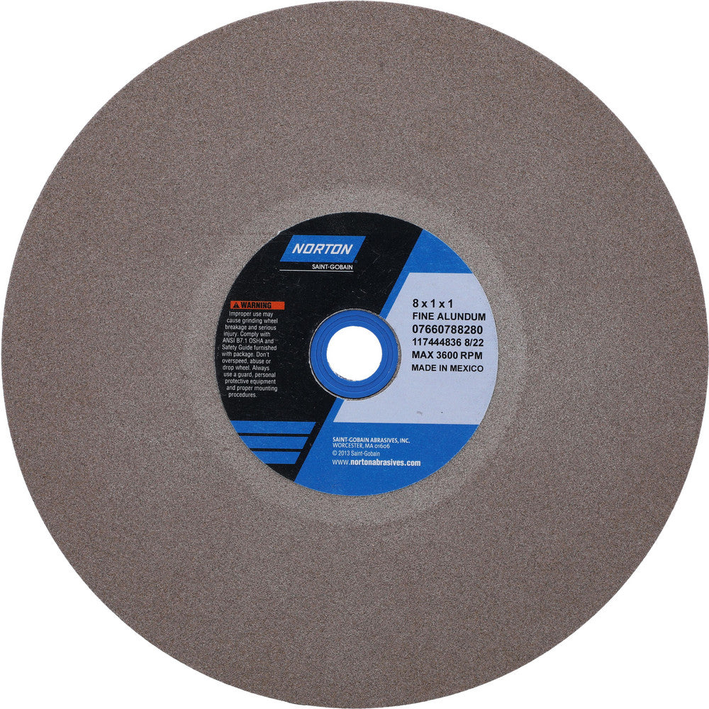 Norton 07660788280 Bench & Pedestal Grinding Wheel 8" Dia, 1" Thick, 1" Hole Dia, Aluminum Oxide