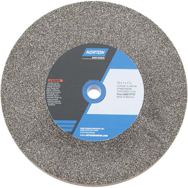 Norton 07660788295 Bench & Pedestal Grinding Wheel 10" Dia, 1" Thick, 1-1/4" Hole Dia, Aluminum Oxide