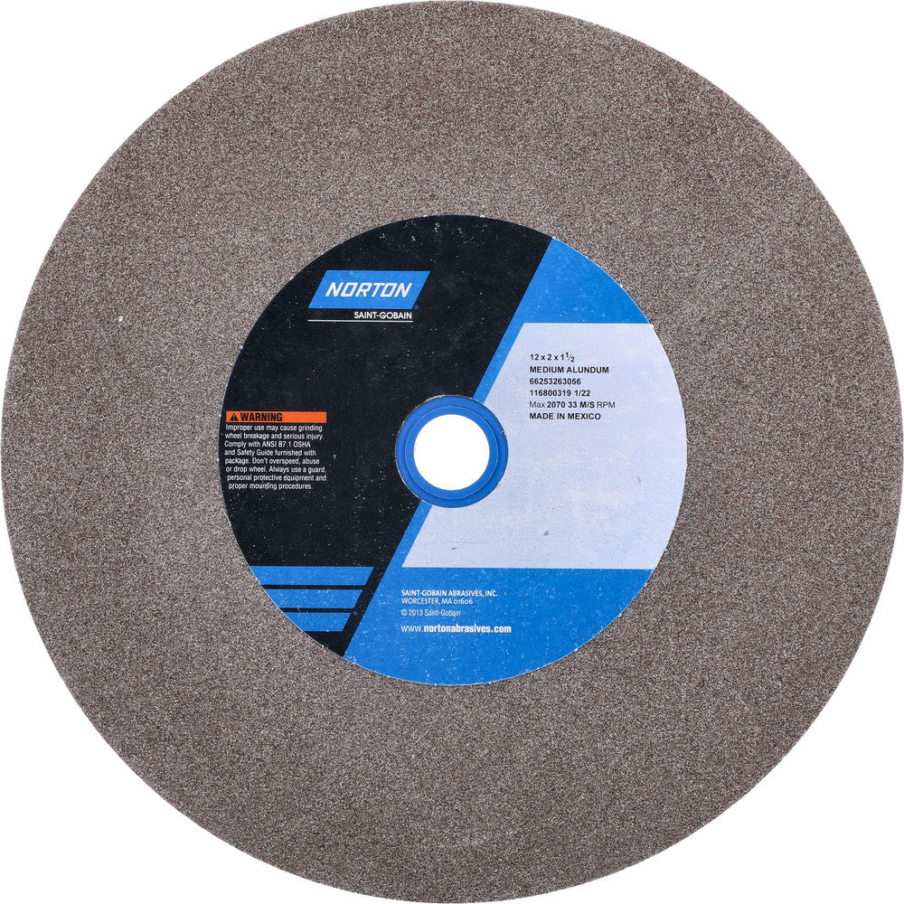 Norton 66253263056 Bench & Pedestal Grinding Wheel 12" Dia, 2" Thick, 1-1/2" Hole Dia, Aluminum Oxide