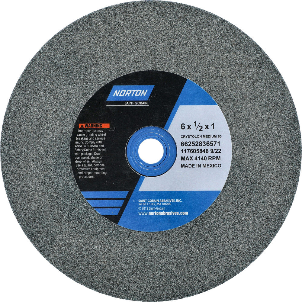 Norton 66252836571 Bench & Pedestal Grinding Wheel 6" Dia, 1/2" Thick, 1" Hole Dia, Silicon Carbide