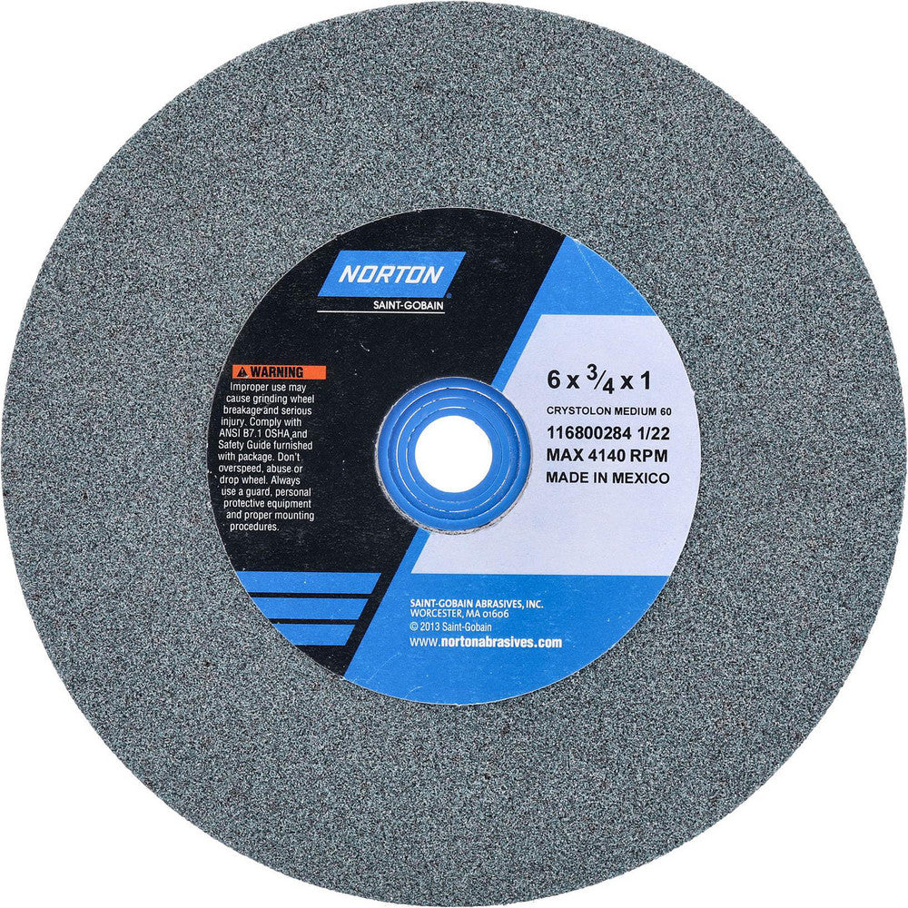 Norton 66252837190 Bench & Pedestal Grinding Wheel 6" Dia, 3/4" Thick, 1" Hole Dia, Silicon Carbide