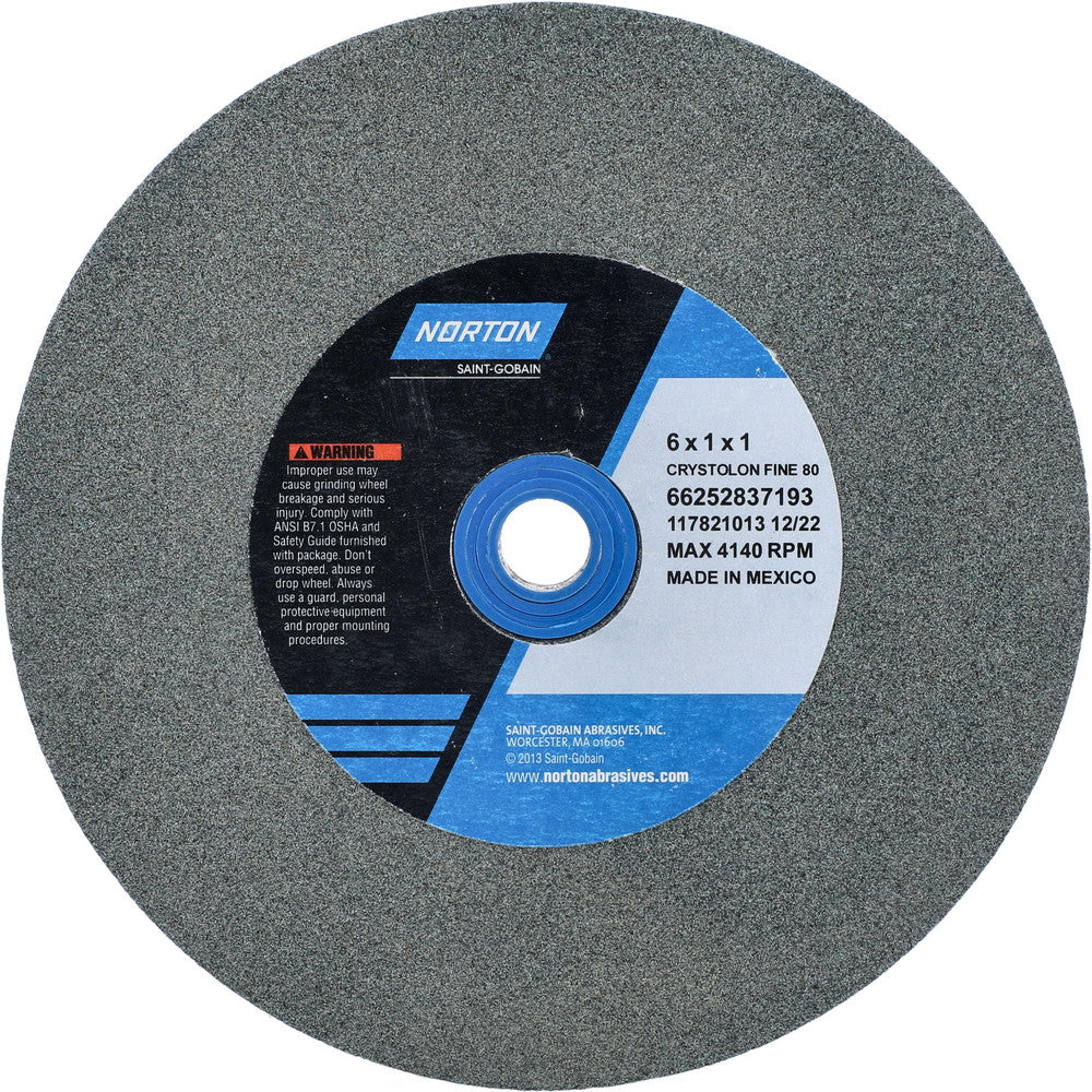Norton 66252837193 Bench & Pedestal Grinding Wheel 6" Dia, 1" Thick, 1" Hole Dia, Silicon Carbide