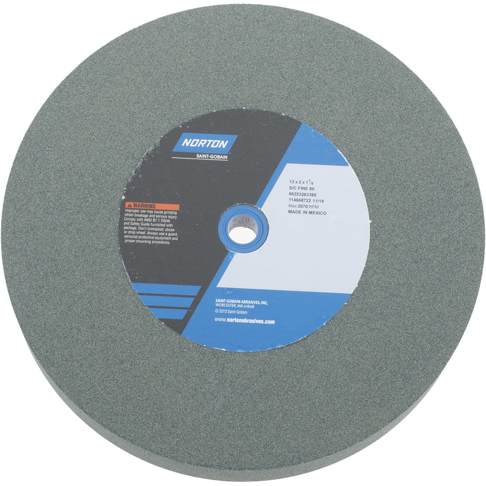 Norton 66253263360 Bench & Pedestal Grinding Wheel 12" Dia, 2" Thick, 1-1/4" Hole Dia, Silicon Carbide