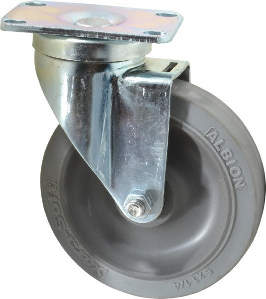 Albion 02XS05031S Swivel Top Plate Caster Rubber, 5" Wheel Dia, 1-1/4" Wheel Width, 325 lb Capacity, 6-3/16" OAH