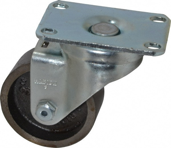 Albion 02CA03041S Swivel Top Plate Caster Cast Iron, 3" Wheel Dia, 1-1/4" Wheel Width, 300 lb Capacity, 4-1/4" OAH