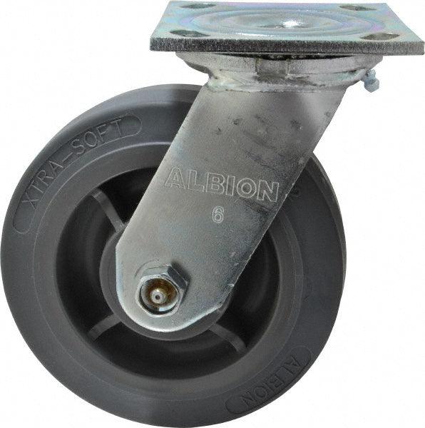 Albion 16XS06201S Swivel Top Plate Caster Soft Rubber, 6" Wheel Dia, 2" Wheel Width, 600 lb Capacity, 7-1/4" OAH